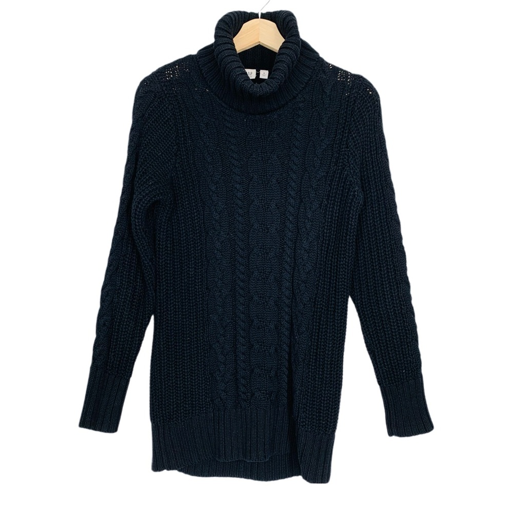 Gap Black Cable Knit Turtleneck Sweater Long Sleeve Size Small Casual Cozy